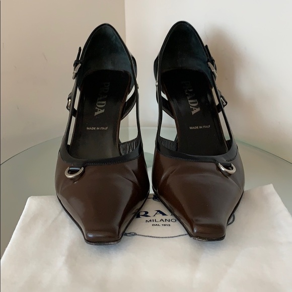 Prada Brown and Black Spazzolato Pumps - Picture 2 of 7
